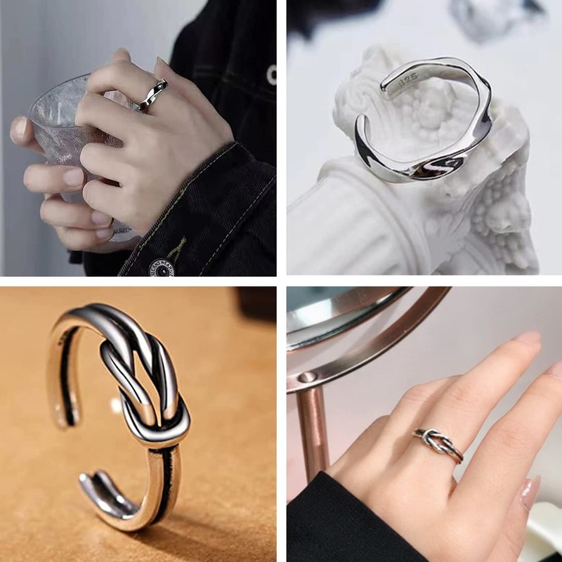 Men’s Rings, Set of 8 Rings, Fashion Rings, Silver, Alloy,