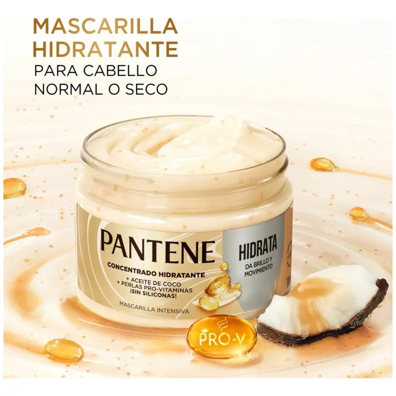 Mascarilla para cabello Pantene Hidrata, da Brillo y Movimiento con