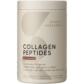 Sports Research® Collagen Peptides Protein Powder, 22.58oz (Dark Chocolate) | Hydrolyzed Type 1 & 3 Collagen for Healthy Skin, Nails, & Joints - Grass