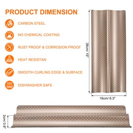 uxcell 2Pcs Perforated French Bread Baking Pan, 15" x 6.3" Toast Molds Tray, 2 Wave Loaves Baking Tray for Baking Loaf Bread (Gold Tone)