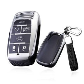 SANRILY Soft TPU 6 Button Key Fob Cover for Dodge Ram 1500 2019-2022 Full Protection Keyless FSmart Key Case Shell with Keychain Silver