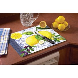 CounterArt Lemons & Olives Glass Cutting Board, 15" x 12"