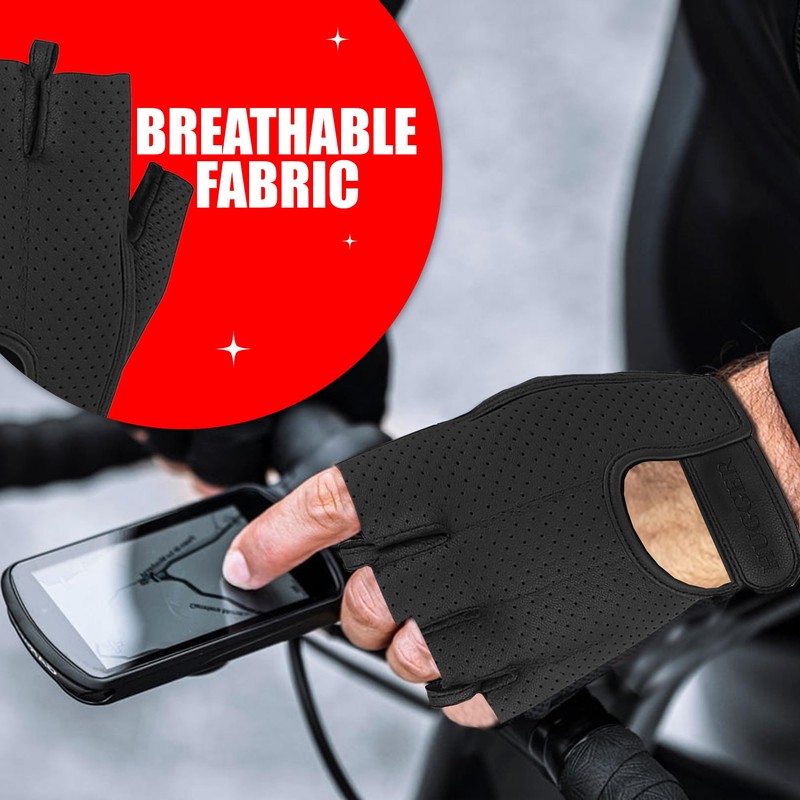 Hugger Fingerless Motorcycle Gloves for Men – Gel Padded Palm,