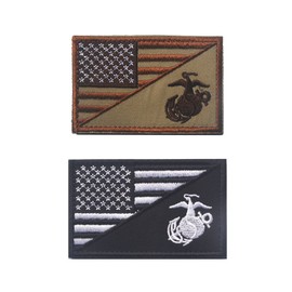Bundle 2 pieces American USA Flag Marine Corps Usmc Black Ops patch with backing Decorative Embroidered Badge appliques Black&Brown