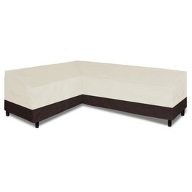 Easy-Going Patio L-Shaped Sectional Sofa Cover, Waterproof Outdoor Sectional Cover, Heavy Duty Garden Furniture Cover with Air Vent (Left Facing, Beige/Dark Brown)