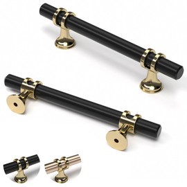 ELEBUILD Pack of 5, 96 mm (3.75 inches), black gold cabinet handles made of zinc alloy, modern kitchen handles, furniture handles