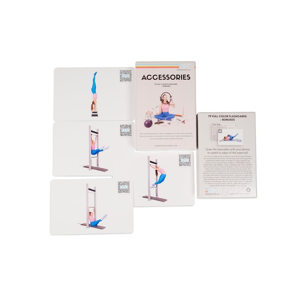 OnlinePilatesClasses Pilates Accessories Flashcards, 79 All-Levels Illustrated Cards Deck Set,