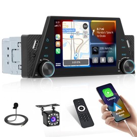 Hikity Single Din Carplay Car Stereo with Android Auto, 5 Inch HD Touch Screen Car Radio with Bluetooth, Mirror Link, FM/EQ, SWC, Car Audio Receiver Support TF/Dual USB, Mic, Free Backup Cam