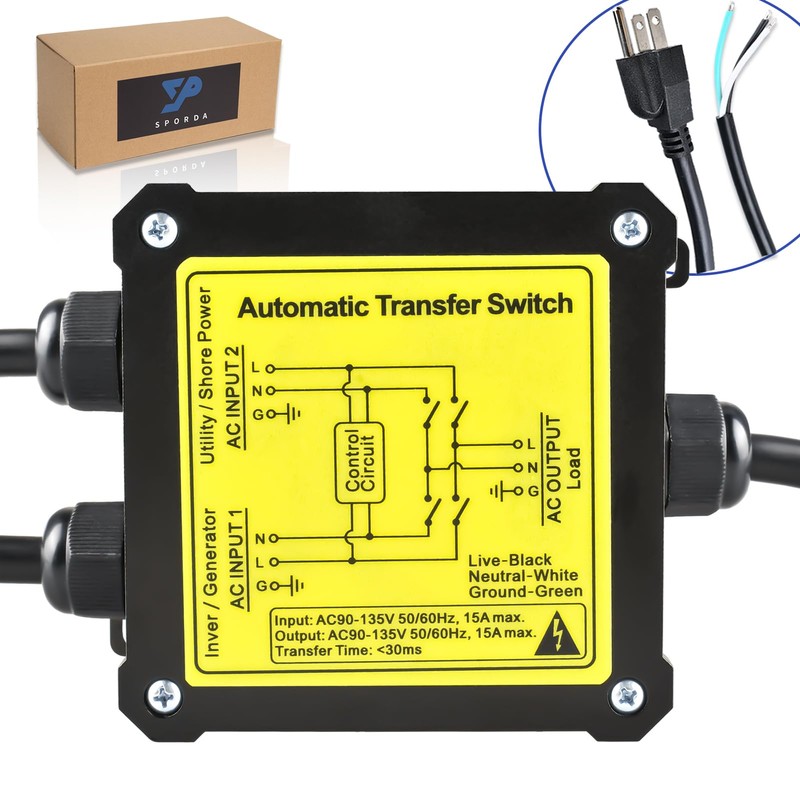 AC120V 15Amp Automatic Transfer Switch, ATS Auto Transfer Switch with