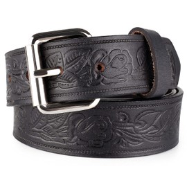 F&L CLASSIC Genuine Full Grain Western Engraved Tooled Leather Belt Strap or Belt 1-1/2" w/Snaps for Interchangeable Buckles,USA,black,A112,size 32
