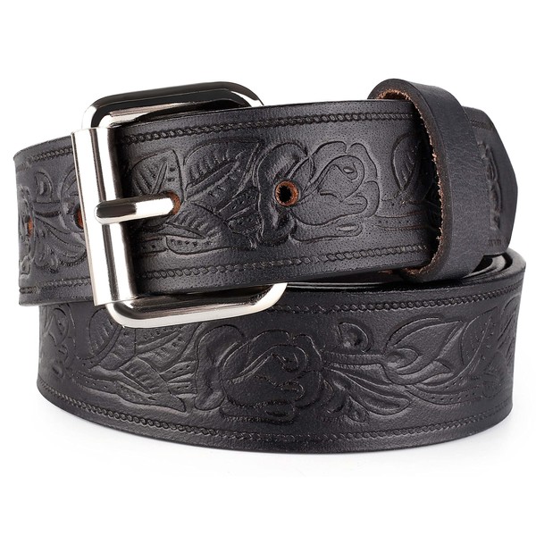F&L CLASSIC Genuine Full Grain Western Engraved Tooled Leather Belt
