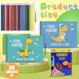 RNHDLY 2 Stück Skizzenbuch A4 Kinder, Zeichenblock Kinder mit Spiralbindung 100 g/m² Malpapier Kinder mit 24 Buntstifte zum Zeichnen Kritzeln Schreiben Skizzieren(60 Seiten/30 Blatt)