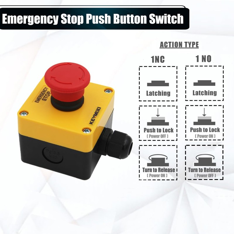KEYMOO Emergency Stop Push Button Switch,10A 660V with Waterproof Box