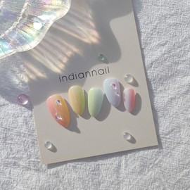Rainbow handmade nail tips rainbow gradient nails - Amod Short / 레인보우 수제네일팁 무지개빛 그라데이션 네일 - 아모드숏