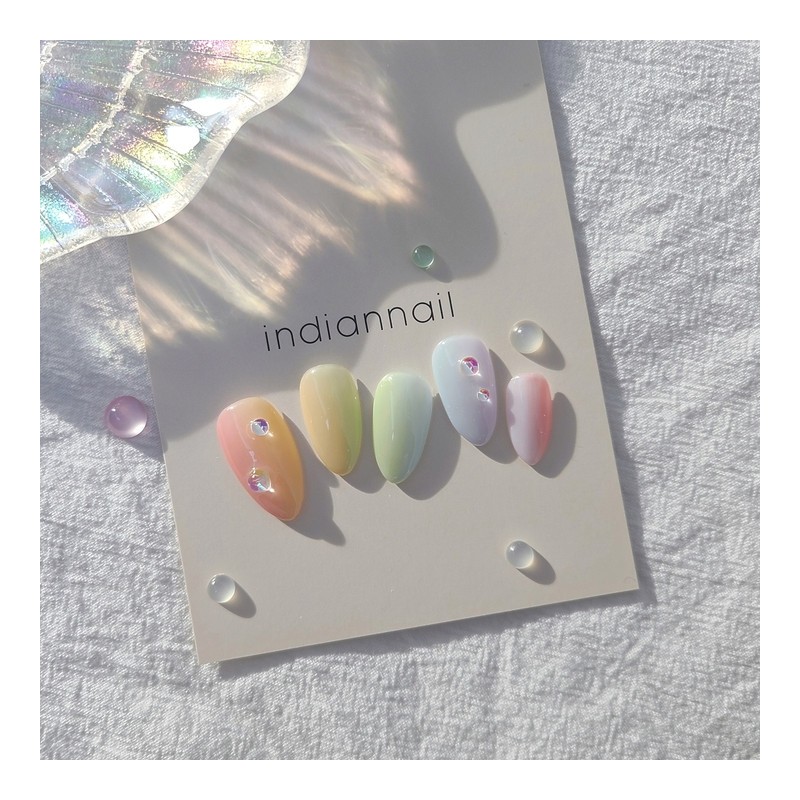 Rainbow handmade nail tips rainbow gradient nails - Amod Short
