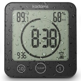 KADAMS Digital Bathroom Shower Kitchen Wall Clock Timer with Alarm, Waterproof for Water Spray, Touch Screen Timer, Temperature Humidity, Suction Cup Hanging Hole Stand - Yellow