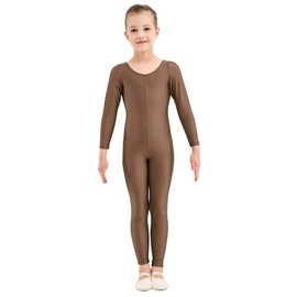 Kepblom Girls Scoop Neck Long Sleeve Unitard Bodysuit Dancewear For Child