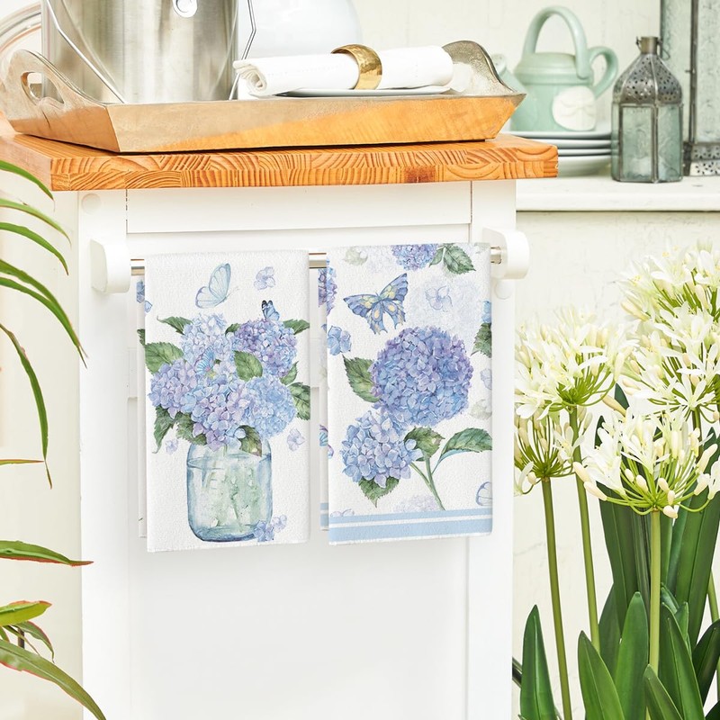 Artoid Mode Hydrangea Vase Butterfly Spring Kitchen Towels Dish Towels,