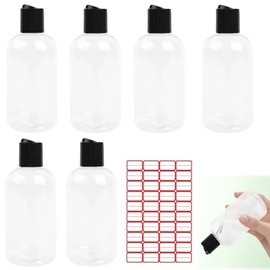 Dispensador de Shampoo, 6 Piezas Botellas de Plástico Vacías 8oz Botellas de Tamaño de Viaje con Tapas Superiores de Disco Negro Recipientes de Viaje 