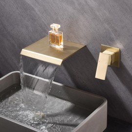 Waterfall Wall Mount Tub Faucet Bathroom Bathtub Faucet Sink Faucet Single Handle Tub Filler Rough-in Valve Included Brushed Gold Modern Basin Mixer Tap