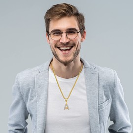 OIDEA Men's Baseball Necklace with Cubic Zirconia: Gold Chain Made of Stainless Steel with Rhinestone Baseball Pendant Hip-Pop Rapper with Wheat Chain Gift for Men Boys, Stainless Steel, Rhinestone