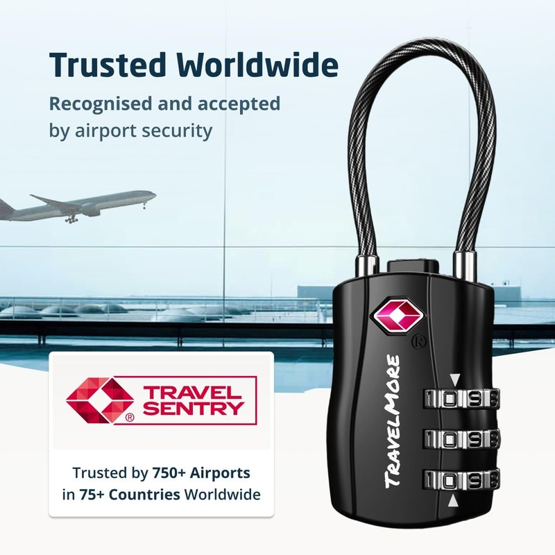 TSA Approved Travel Combination Cable Luggage Locks for Suitcases &
