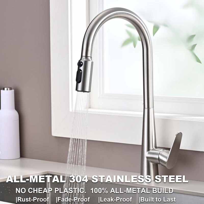 Metal Kitchen Faucet Head Replacement, 3-Function Pull Down Spray Head