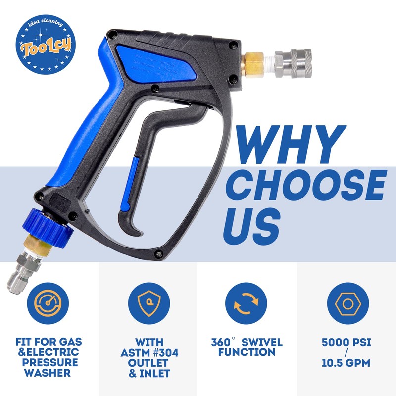 TOOLCY Short Pressure Washer Gun with Swivel, 3/8" QC Inlet