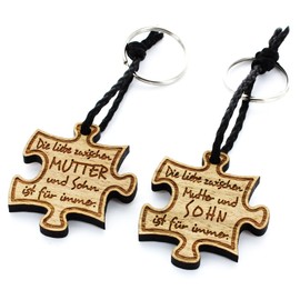Lieblingsmensch Schlüsselanhänger Partnerset aus Holz - Modell: Die Liebe zwischen. (Mutter/Sohn) Keyring, 12 cm, Brown (Braun)