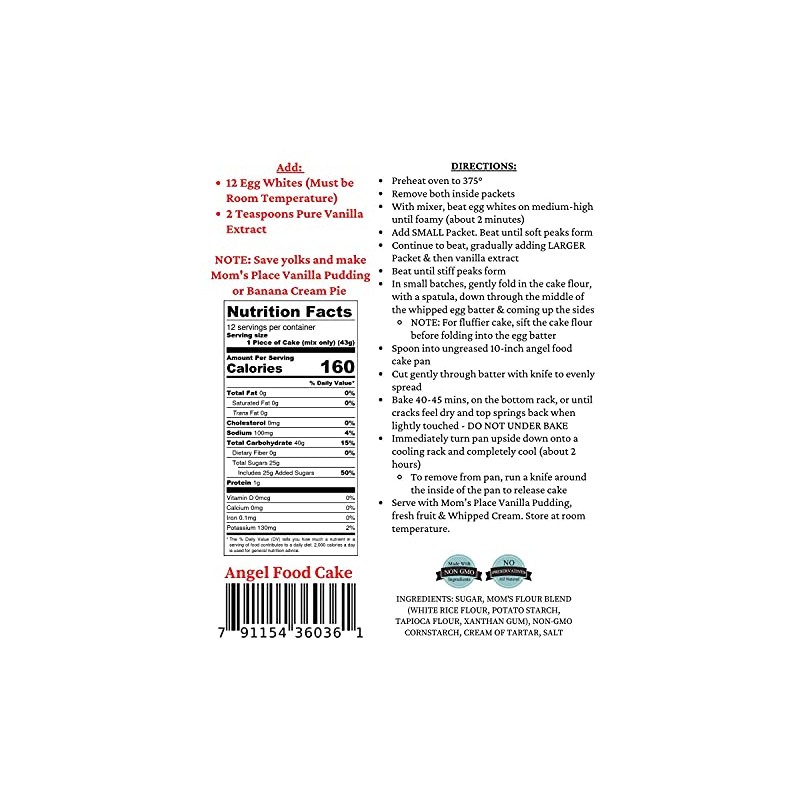 Mom's Gluten Free Angel Food Cake Mix,1-Pack, Easy to Make,