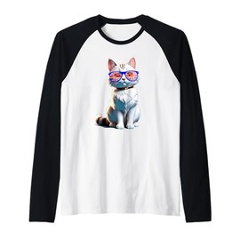 UK Union Jack British Flag England Cat Sunglasses Raglan Baseball Tee