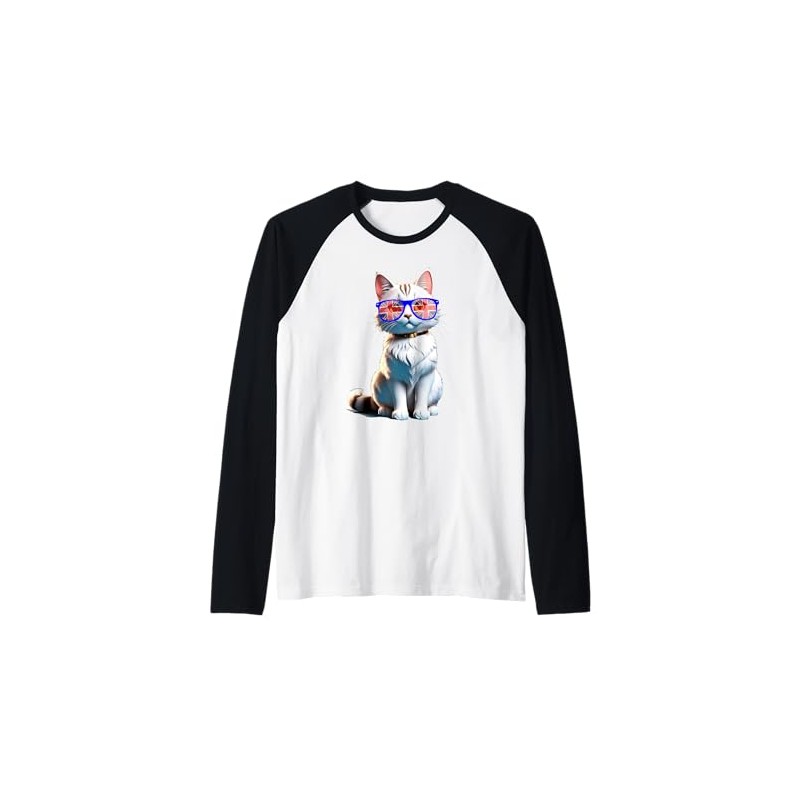 UK Union Jack British Flag England Cat Sunglasses Raglan Baseball