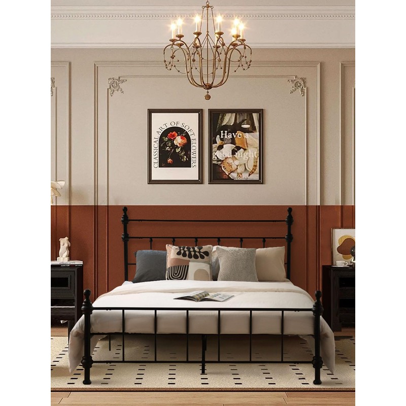 Metal Platform Bed Frame with Arched Headboard, Sturdy Heavy Duty