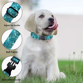 Teal Turquoise Mosaic Dog Collar Pet Neck Strap for Small Medium Large Dogs Soft Adjustable Buckle
