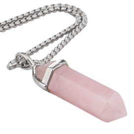 KYEYGWO Pack of 2 Crystal Points Stone Pendants Necklace for Women and Men, Rose Quartz Stone Pendants with Chain 19"