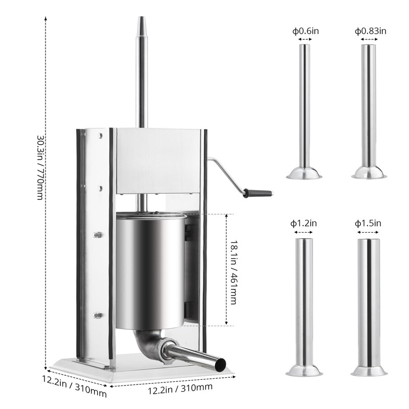 Manual Sausage Stuffer, Vertical Meat Stuffer, Stainless Steel Upright Sausage