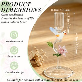 Elegant Handcrafted Bird Flower Candle Holder 6.3" Elegant Crystal Taper Candlestick for Table Décor, Wedding Baby Shower Birthday & Valentine's Day (fit 0.8'' Candle)