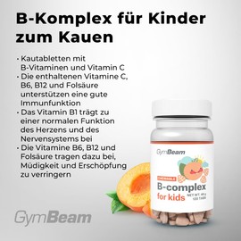 GymBeam GymBeam B-Komplex Kautabletten fr Kinder - B-Vitamine & Vitamin C zur Untersttzung der Immunfunktion, Herzgesundheit und Verringerung von Mdigkeit, B-Komplex fr Kinder zum Kauen, 120 tab