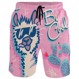 visesunny Llama Be Cool Animal Print Men's Beach Shorts Hot Summer Swim Trunks Sports Running Bathing Suits with Mesh Lining