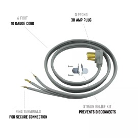 Clear Power CP 6 ft 10/3 SRDT, Indoor Dryer Cord,  3-Wire 30 Amp, Gray, CP10016