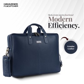 HAMMONDS FLYCATCHER Genuine Leather Executive Office Messenger Bag|15.6 inch|2 compartments| Anti-rust Fittings|Brand’s Sliders and Rivets|1 year Warranty|Blue|LB106_BNP