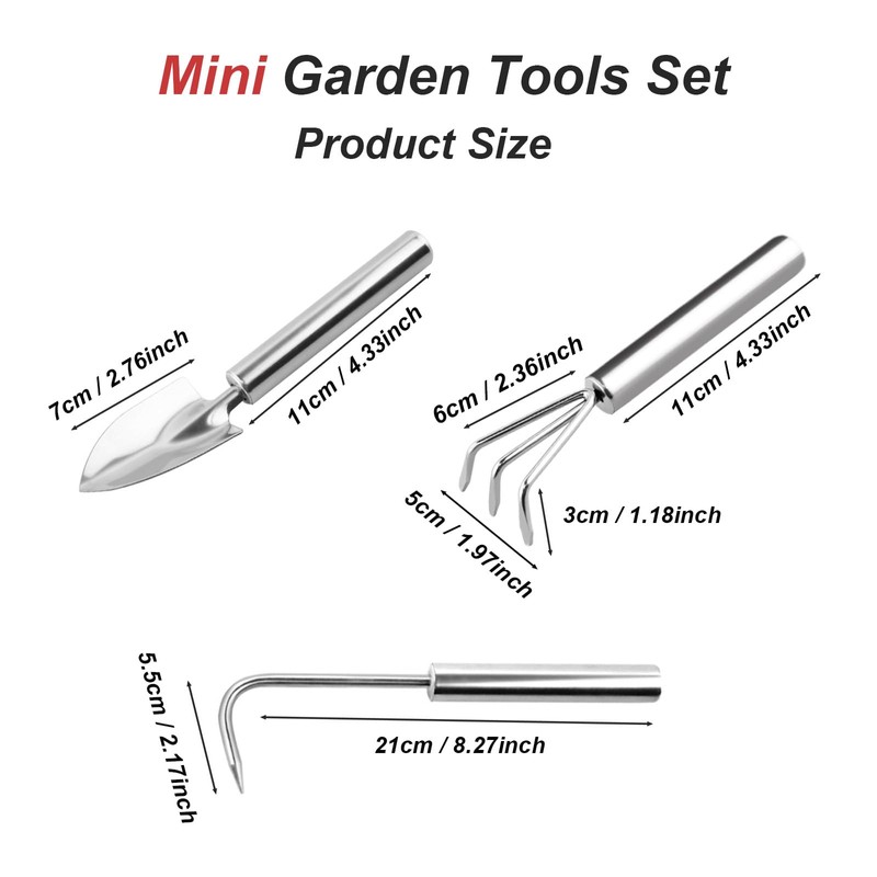 3 Pcs Stainless Steel Mini Garden Tools Set Small Tiny