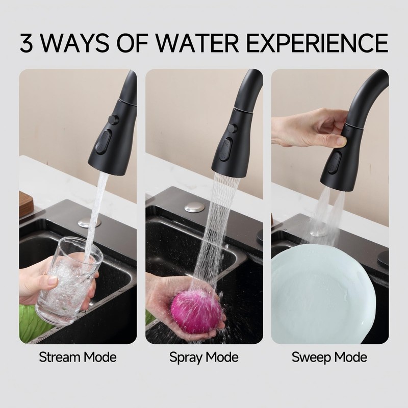 Kitchen Black Faucet with Pull Down Sprayer, High Arc Stainless