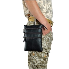 Le'aokuu Men Leather Hook Shoulder Bag Fanny Belt Waist Pack (Z 8712 Black)