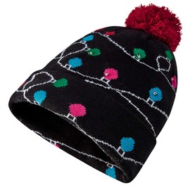 AIDEAONE Light-up Knitted Ugly Sweater Cap Cartoon Pattern Christmas Light Hat for Party Lightshow Black