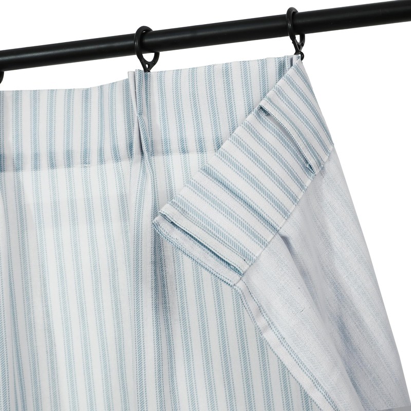 Coastal Bathroom Window Curtains,Short Privacy Sheer Linen Light Blue Striped