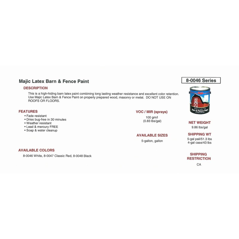 Majic Paints 8-0046-1 Latex Flat Barn & Fence Paint, 1-Gallon,
