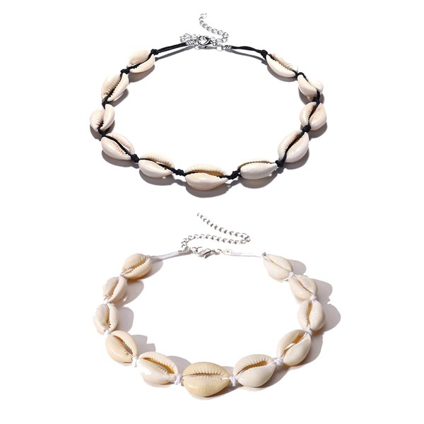 Meetlight 2Stücke Muschelketten Boho Braid Seashell Halskette Strand Puka Shell