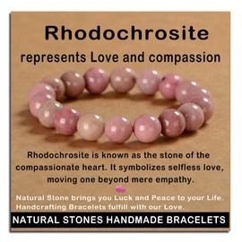 AD Beads AD Beads Handmade Gemstone Stretch Elastic Bracelet Crystal Healing Reiki Nature's Beauty and Spiritual Essence Unisex (10mm, Rhodochrosite)