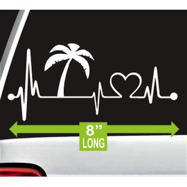 K1016 Palm Tree Heartbeat Lifeline Vacation Decal Sticker